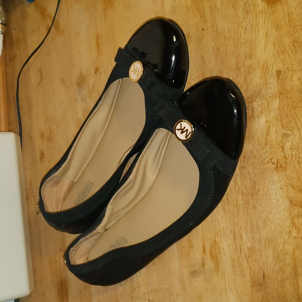 Michael Kors Dixie Black Leather Ballet Flats 9.5